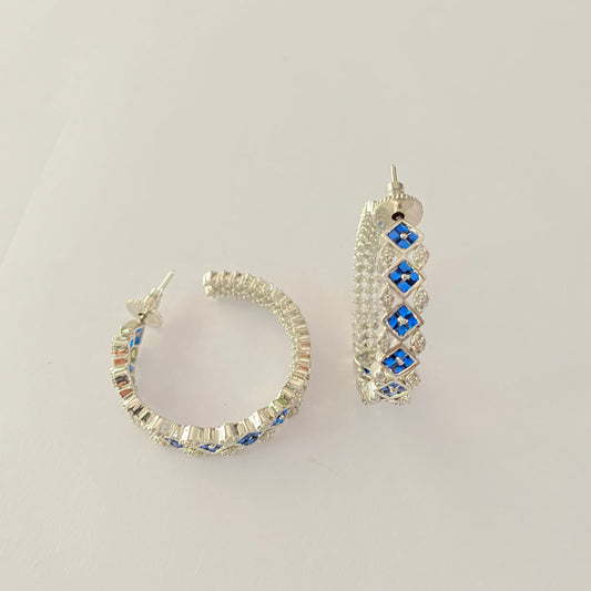 Blue Stone A.D Silver plated hoop earring