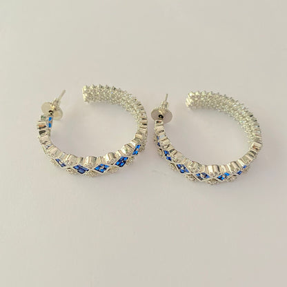 Blue Stone A.D Silver plated hoop earring