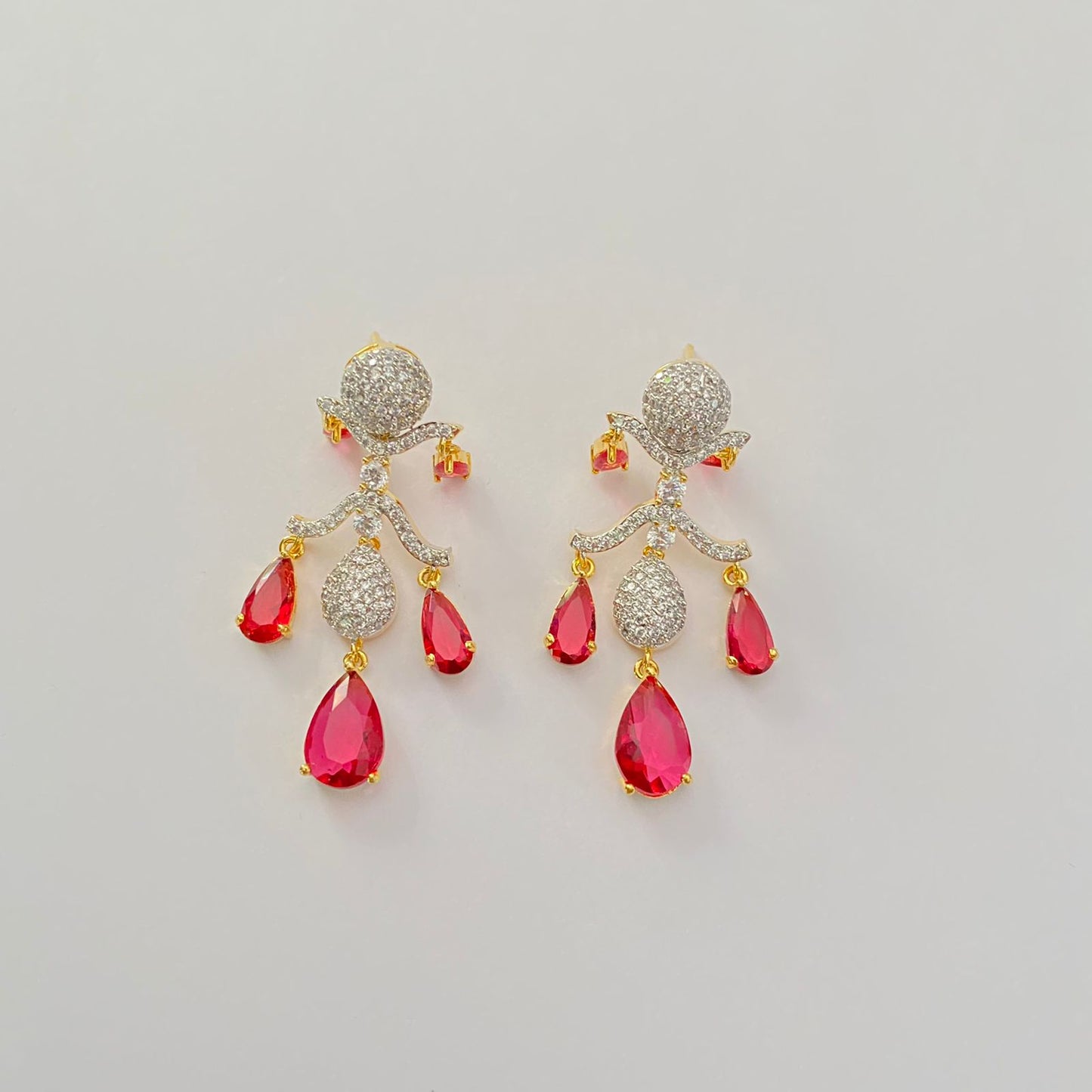 Red stone Drop gold Plated A.D dangler earring