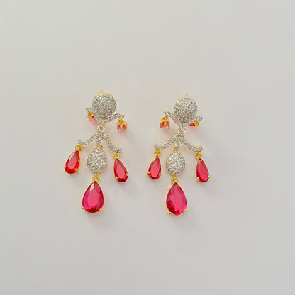Red stone Drop gold Plated A.D dangler earring