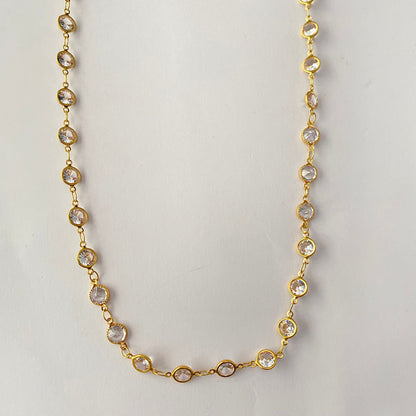 Gold Plated White Stone Long Chain
