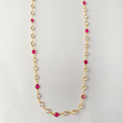 Ruby & White Gold Plated Long Chain
