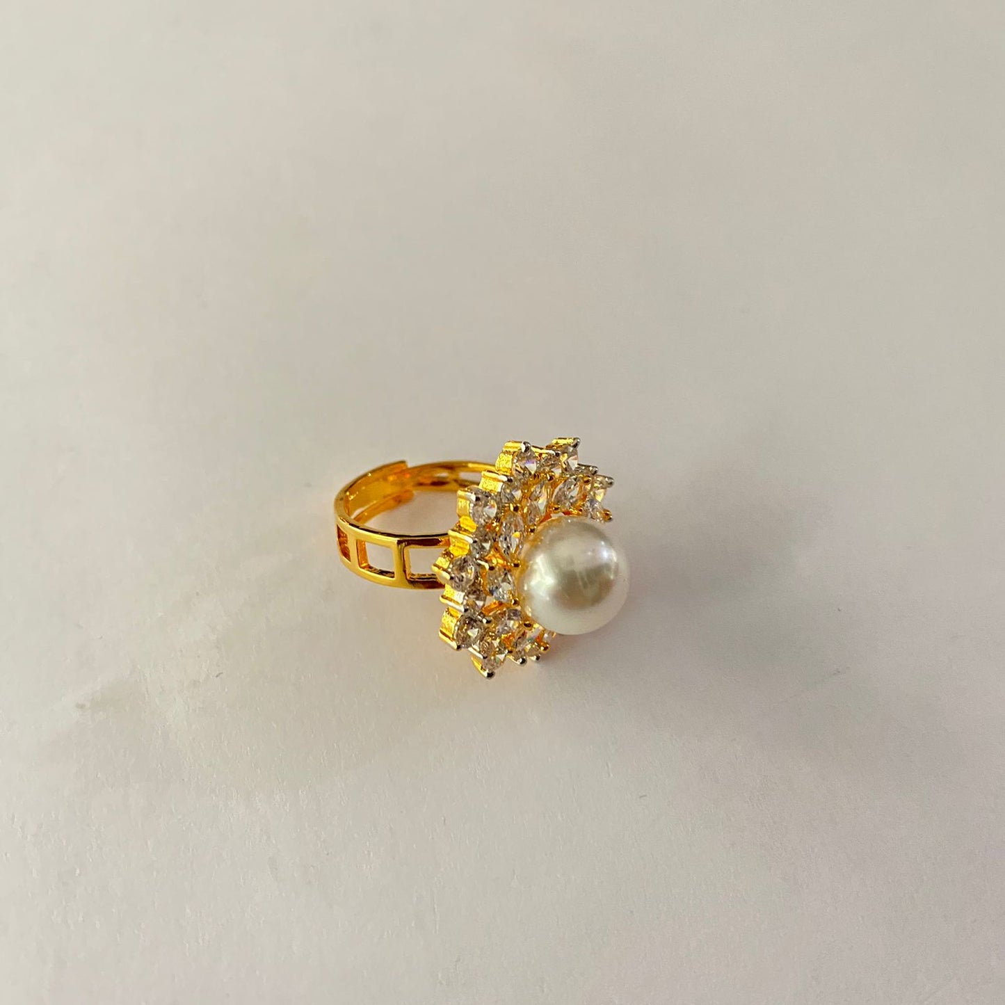 Gold Plated Pearl Diamond Ring