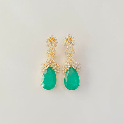 Green Stone Drop A.d gold plated dangler Earring
