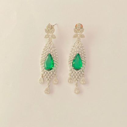 Stylish Green Stone Silver Plated Dangler earring