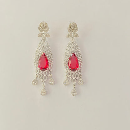 Red Stone A.D Stone Silver Plated Dangler earring
