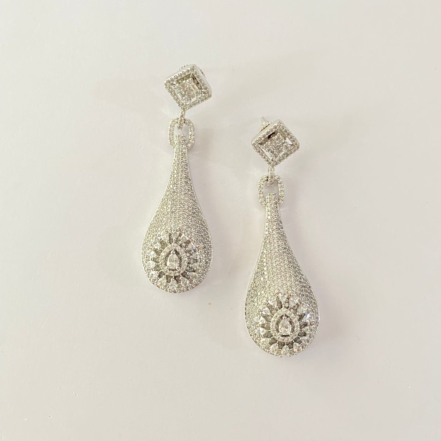 A.D Stone Silver Plated Long Dangler Earring