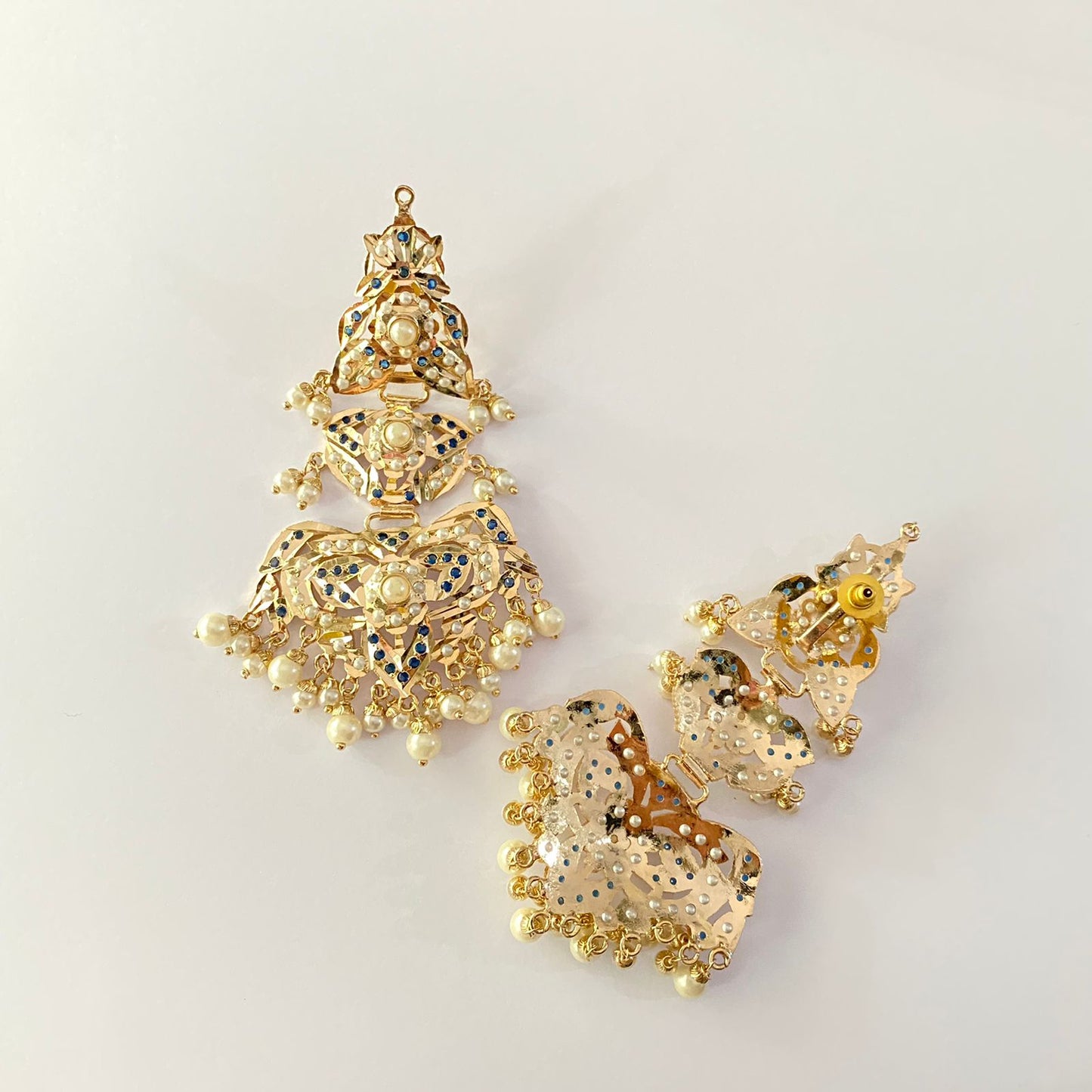 Gold Plated Blue Jadau Earring.