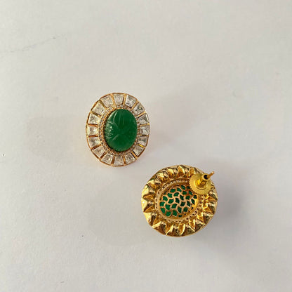Green Gold Plated Polki Stud