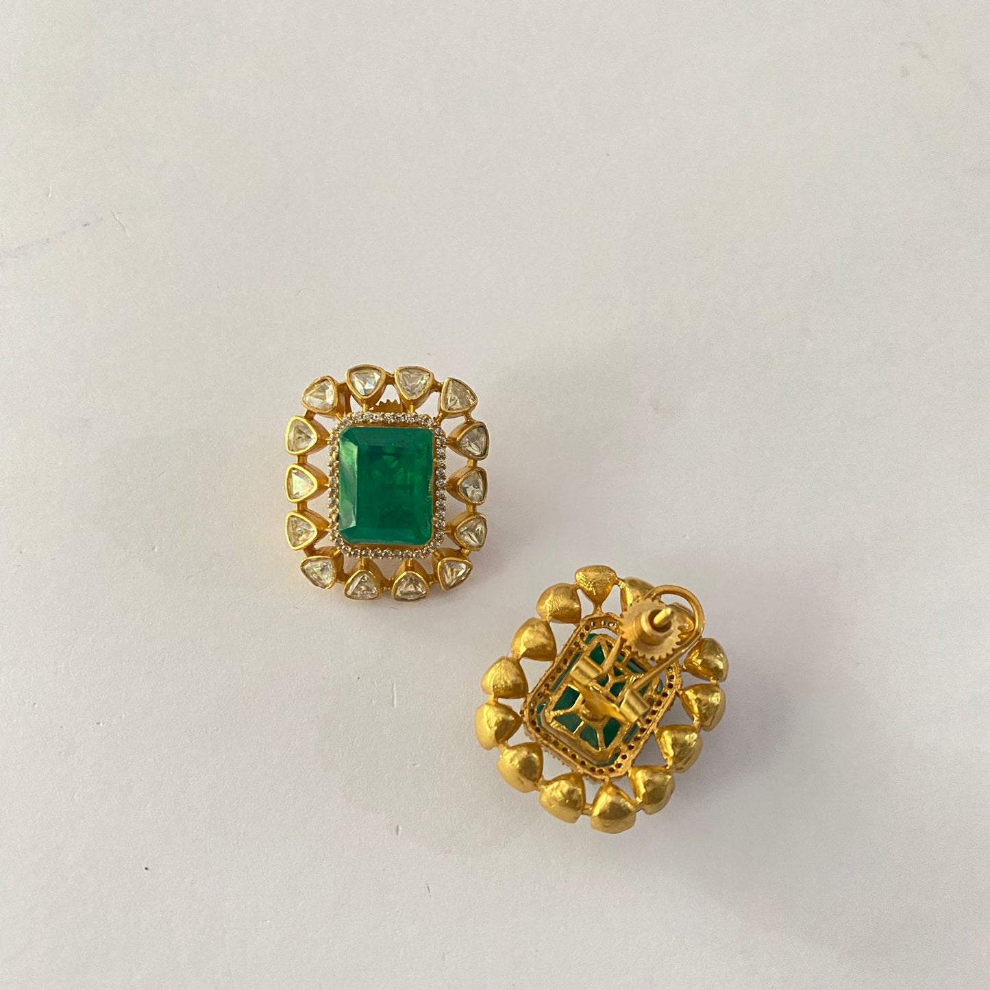 Green Moissanite Gold Plated With Back Clip Stud