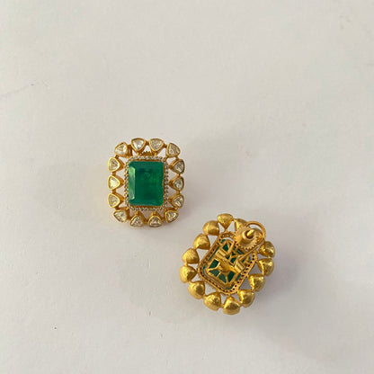 Green Moissanite Gold Plated With Back Clip Stud