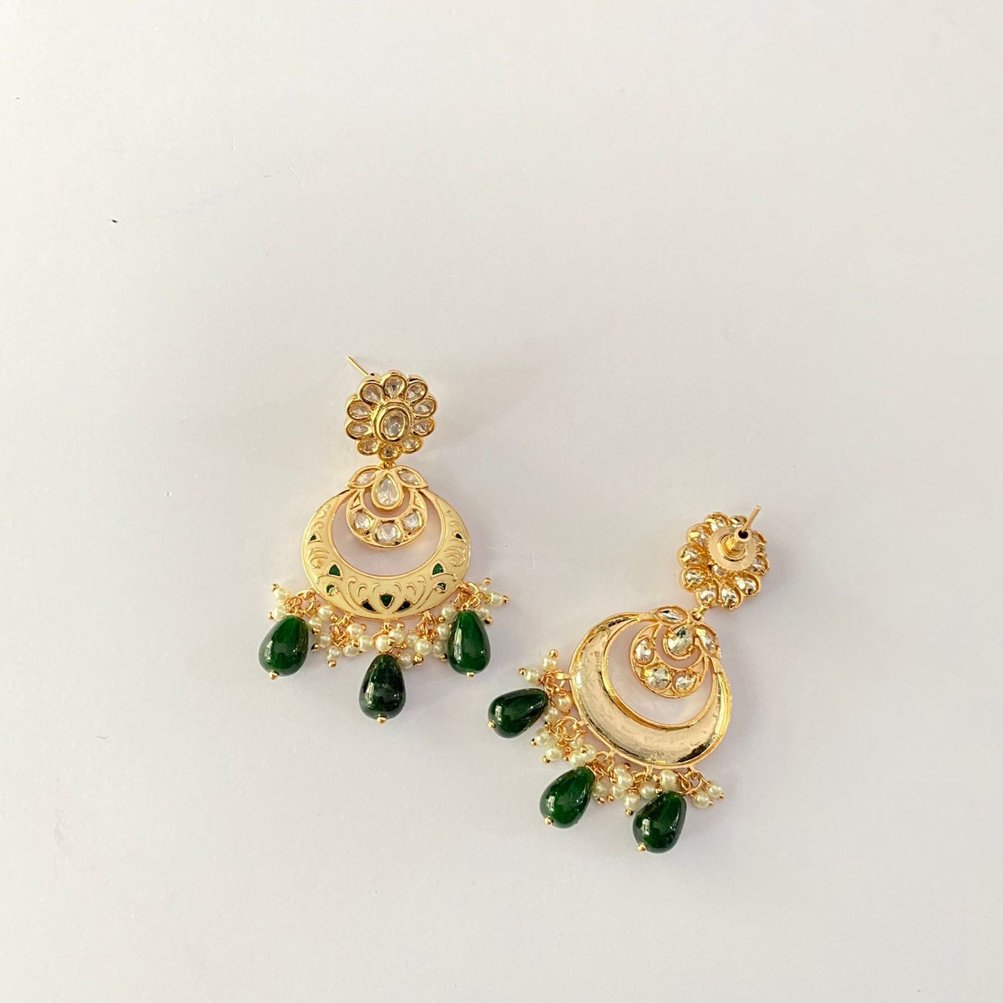 Meenakari Green Drop Chand Bali