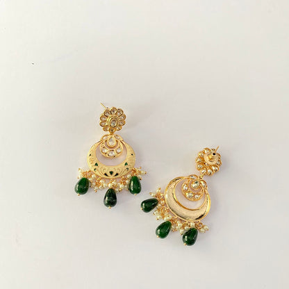 Meenakari Green Drop Chand Bali
