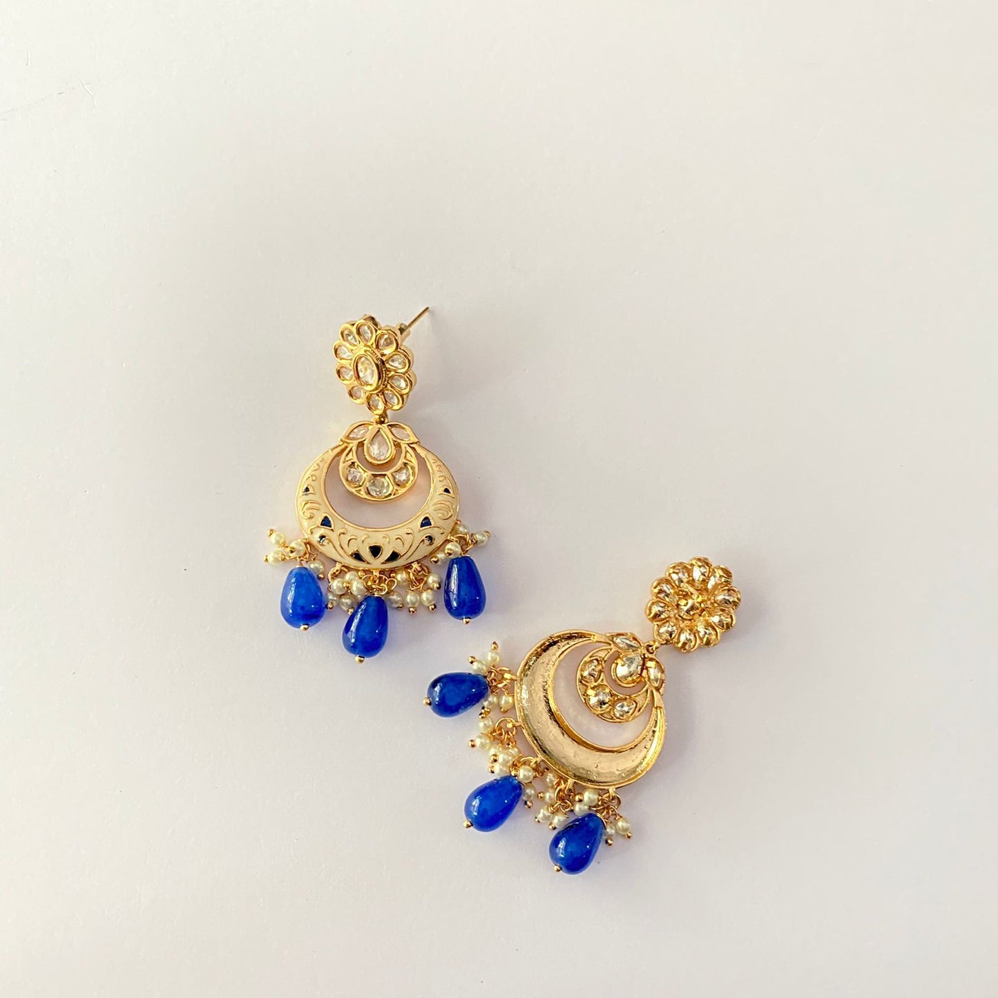 Meenakari Drop Blue Chand Bali