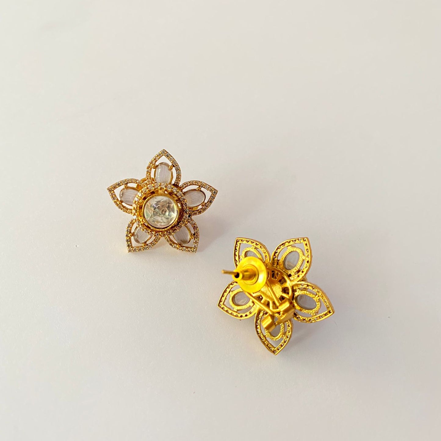 Gold Plated Polki Flower Stud