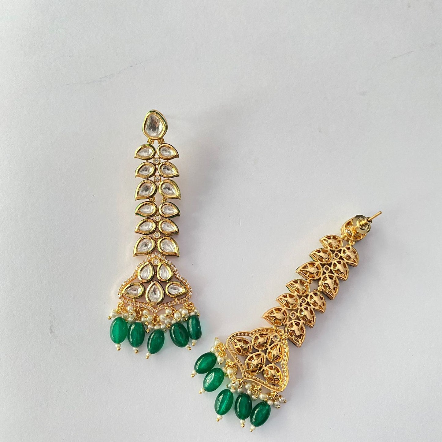 Kundan Gold Plated Drop Green Earring