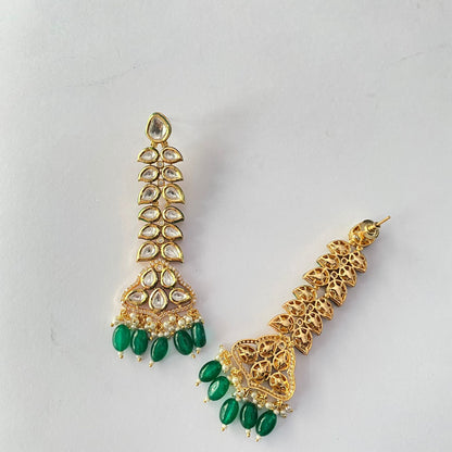 Kundan Gold Plated Drop Green Earring