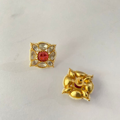 Polki Gold Plated Ruby Stud