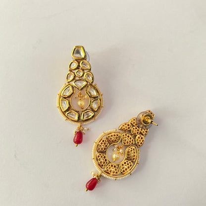 Gold Plated Kundan Drop Ruby Earring