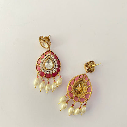 Ruby Drop Pearl Polki Earring
