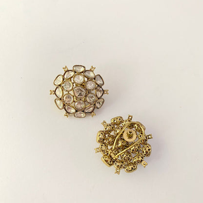 Antique Gold Moissanite Big Stud With Back Clip