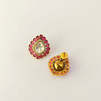 Polki Ruby Stud With Back Clip