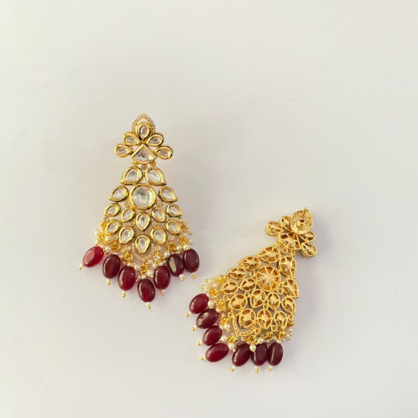 Gold Plated Ruby Kundan Earring