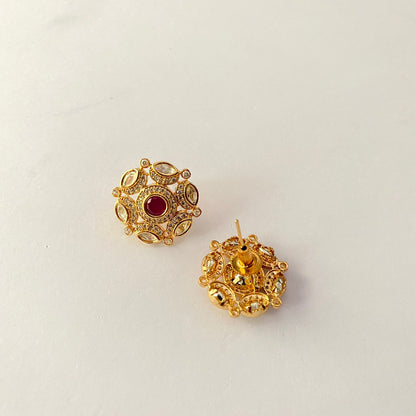 Ruby Gold Plated Kundan Stud