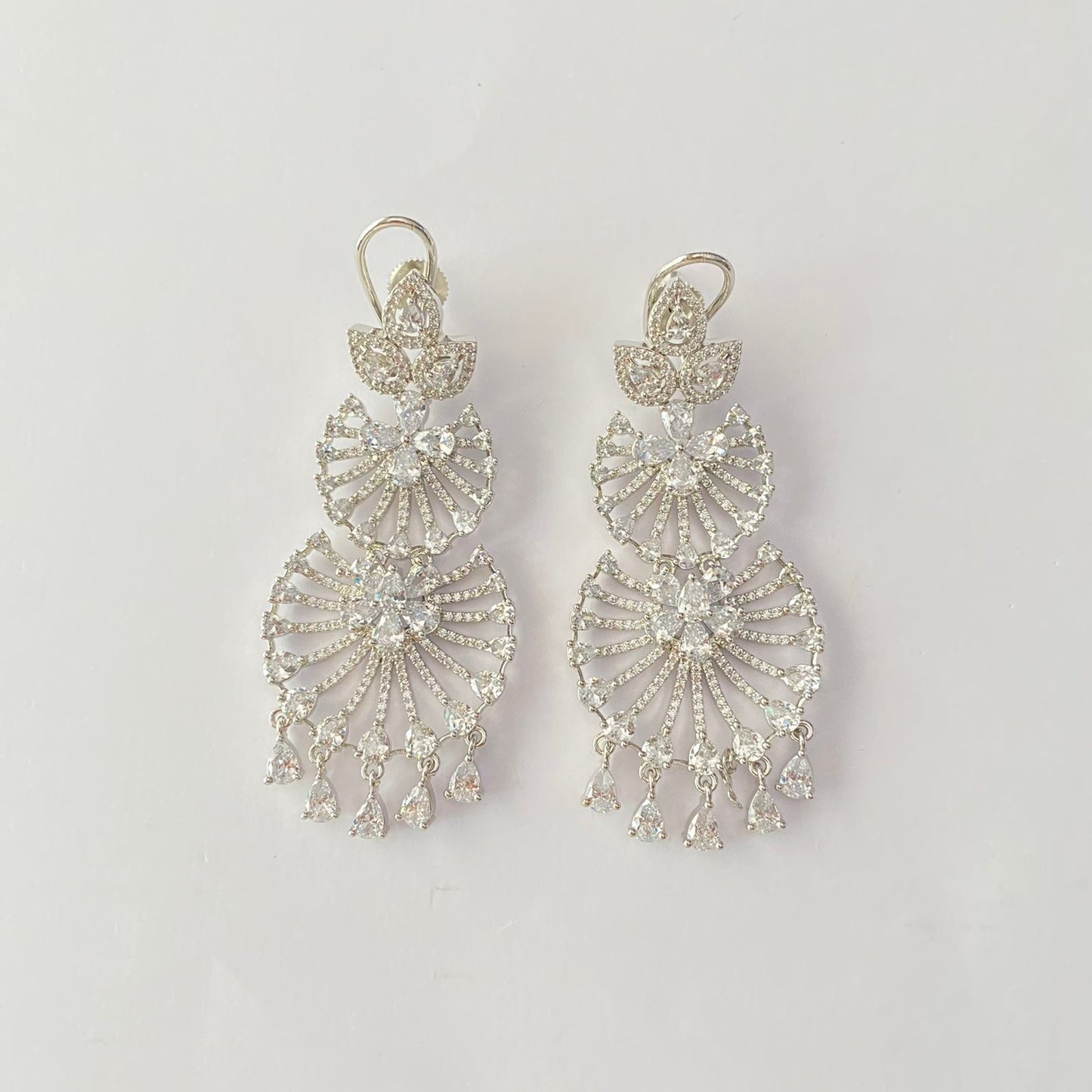 Classy silver plated A.D Stone Back Clip dangler earring