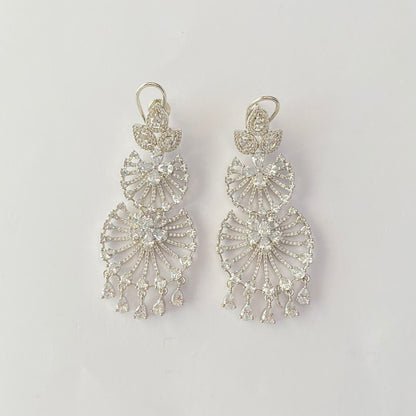 Classy silver plated A.D Stone Back Clip dangler earring
