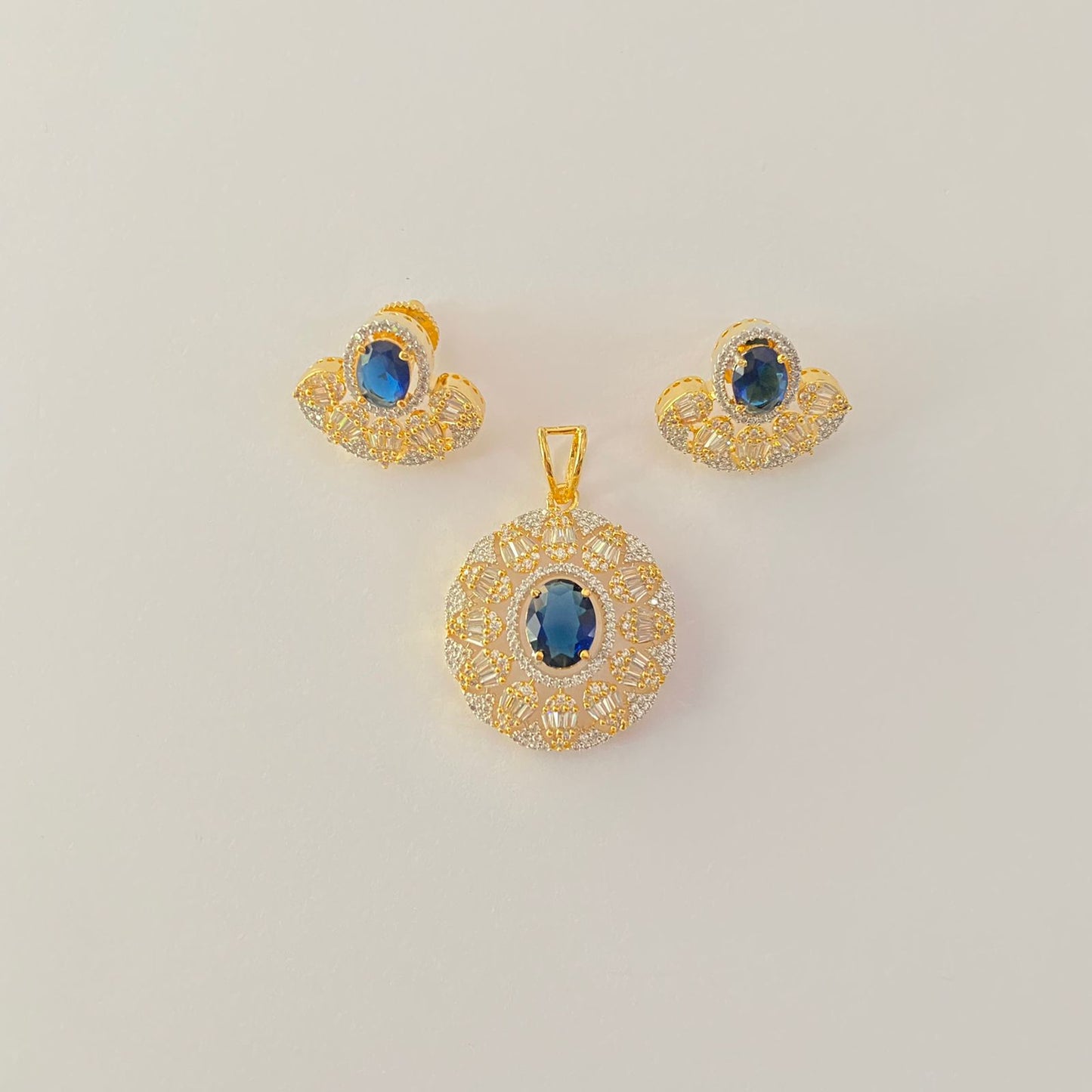 Blue Stone A.D Gold Plated  Pendant set