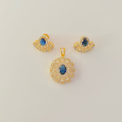 Blue Stone A.D Gold Plated  Pendant set