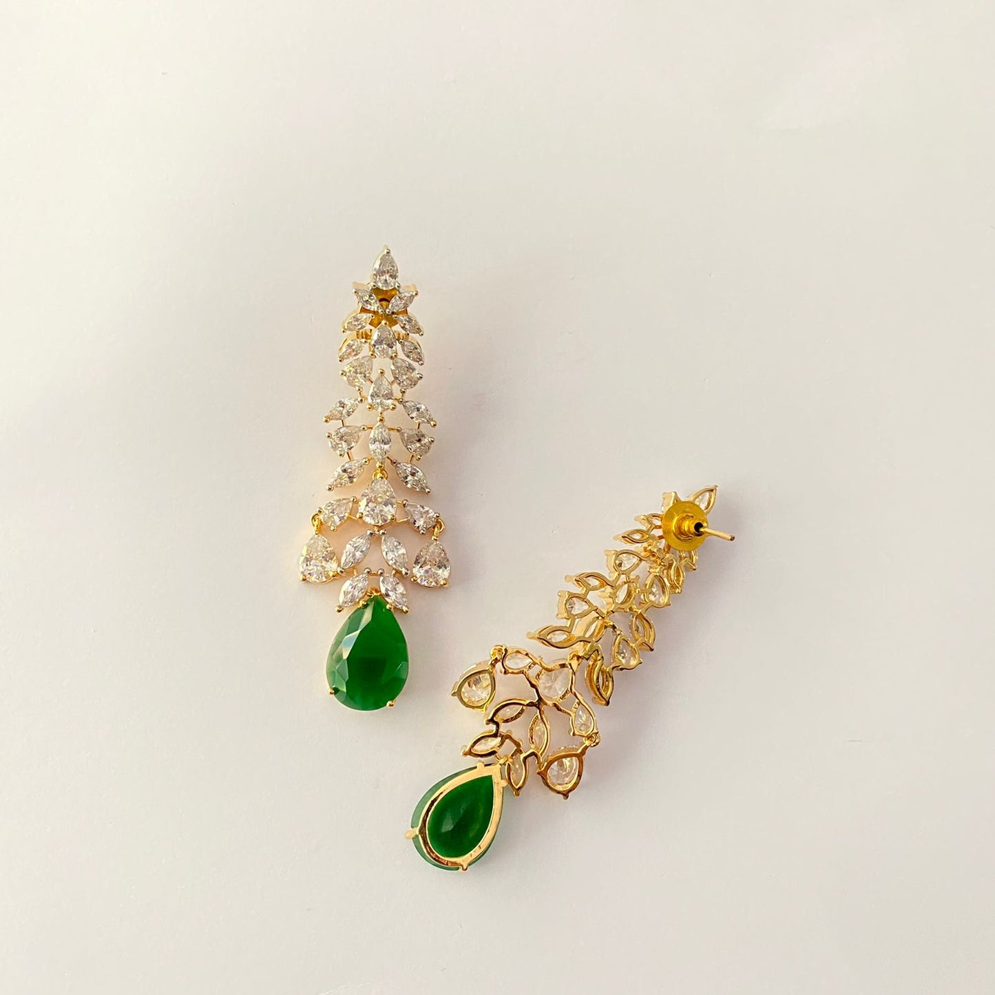 Green Stone Drop A.D Gold Plated Dangler Earring.