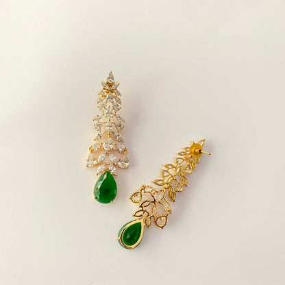 Green Stone Drop A.D Gold Plated Dangler Earring.
