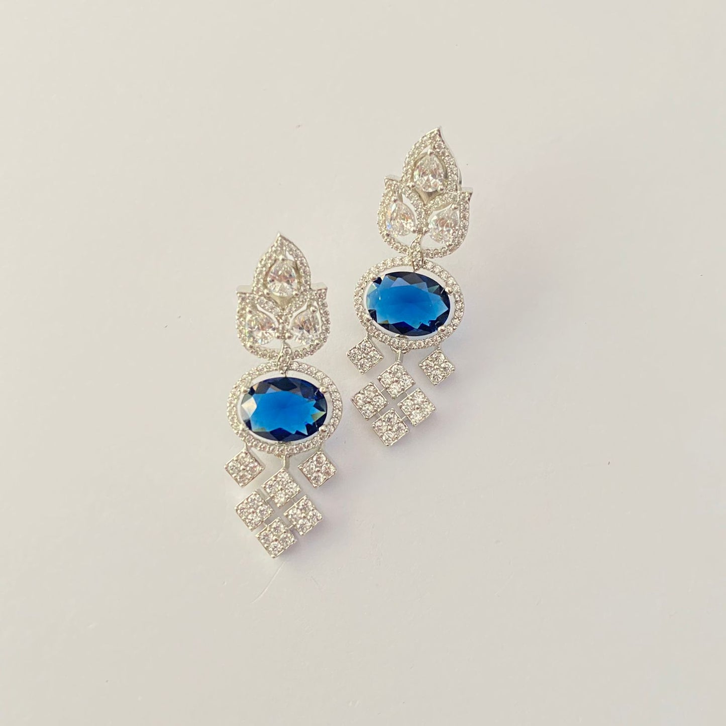 Blue Stone A.D silver Plated Earring