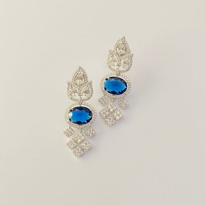 Blue Stone A.D silver Plated Earring