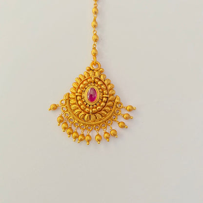 Antique Gold Plated  Ruby Stone Mangtika