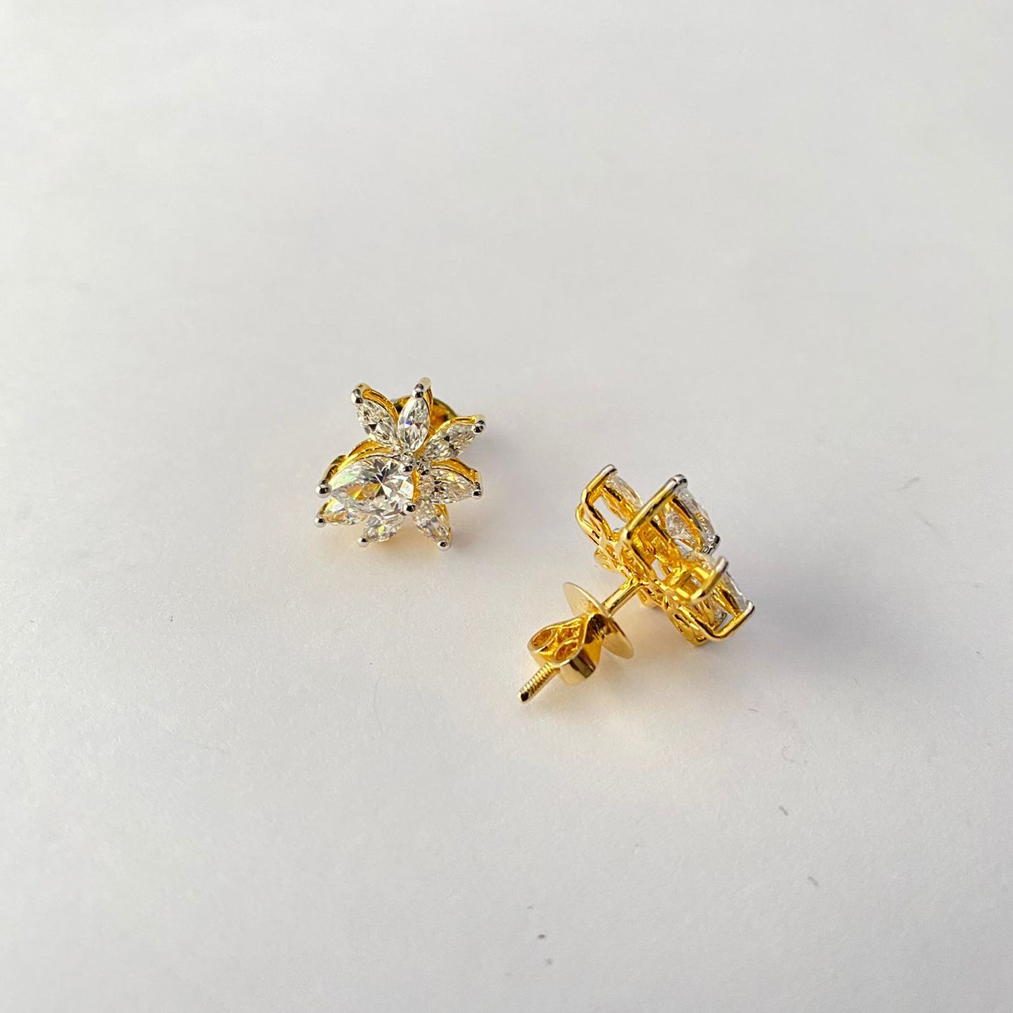 Gold Polish Pure Silver 92.5 Flower Design Stud