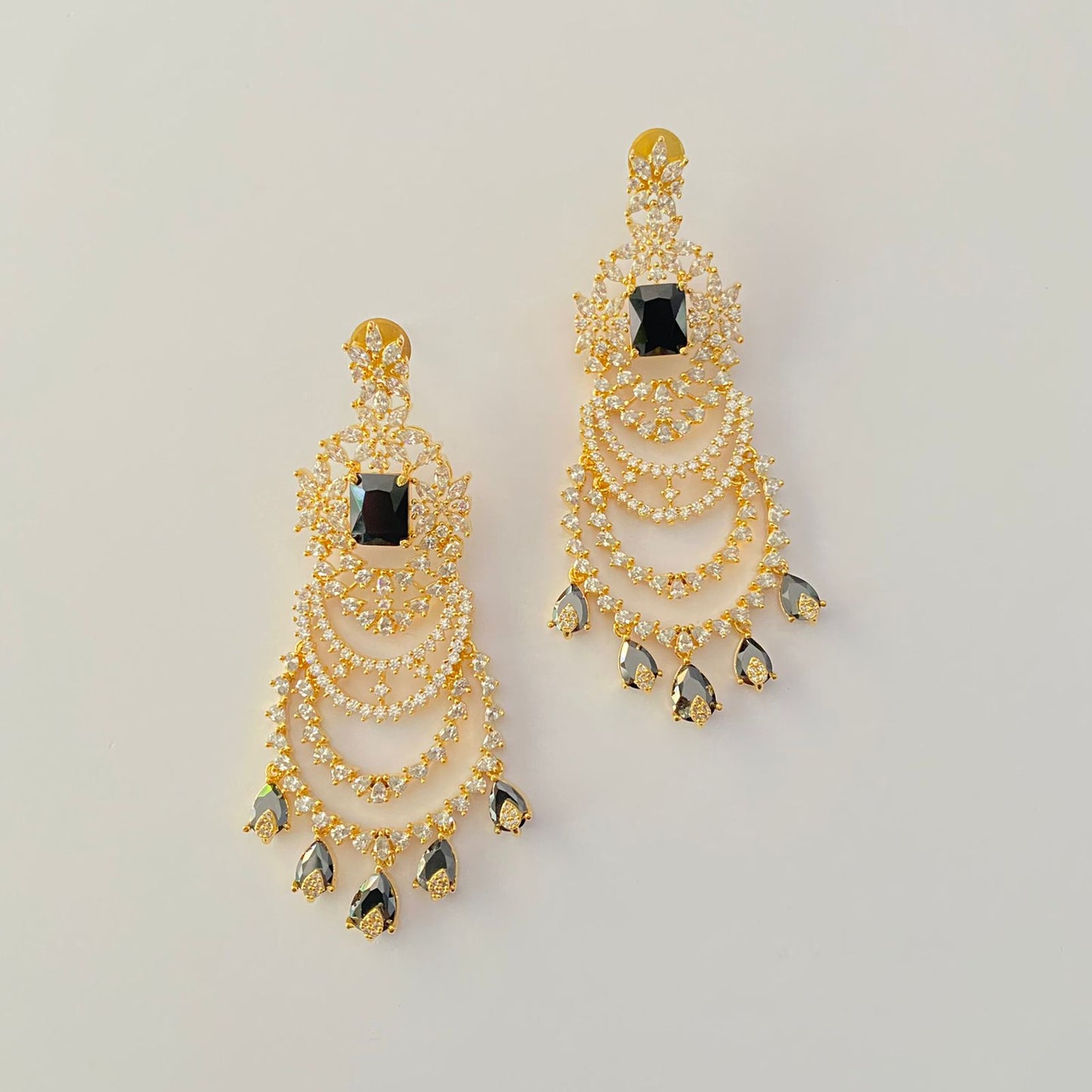 Classy black Stone A.D Gold Plated Dangler Earring