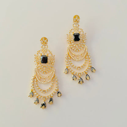 Classy black Stone A.D Gold Plated Dangler Earring