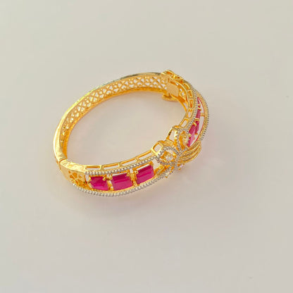 Pink Stone  A.D Gold plated Openable Bracelet