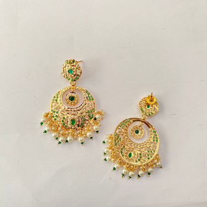 Green Gold Plated Jadau Earring