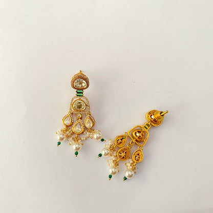 Gold Plated kundan green necklace set