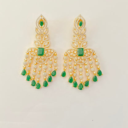 Green stone A.D Gold Plated Stone Dangler earring