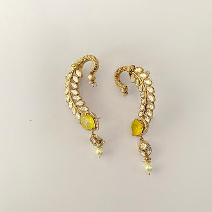 Yellow topaz polki leave design stylist ear cuff Earring