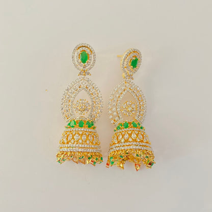 A.D Gold Plated green Stone Jhumka earring