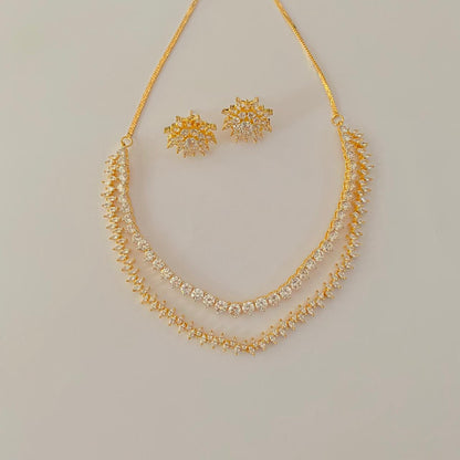 Diamond Gold Plated classic double layer necklace Set