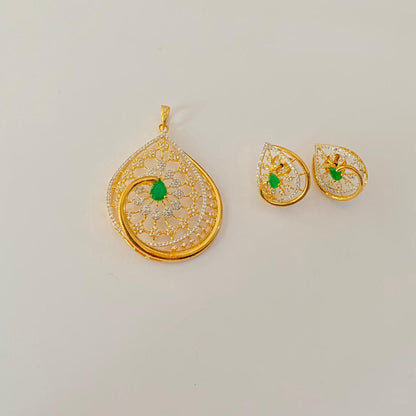 Diamond Emerald Gold Plated  latest design Pendant Set