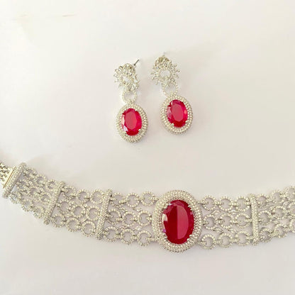 Diamond Silver plated  Ruby classic party wear Choker set