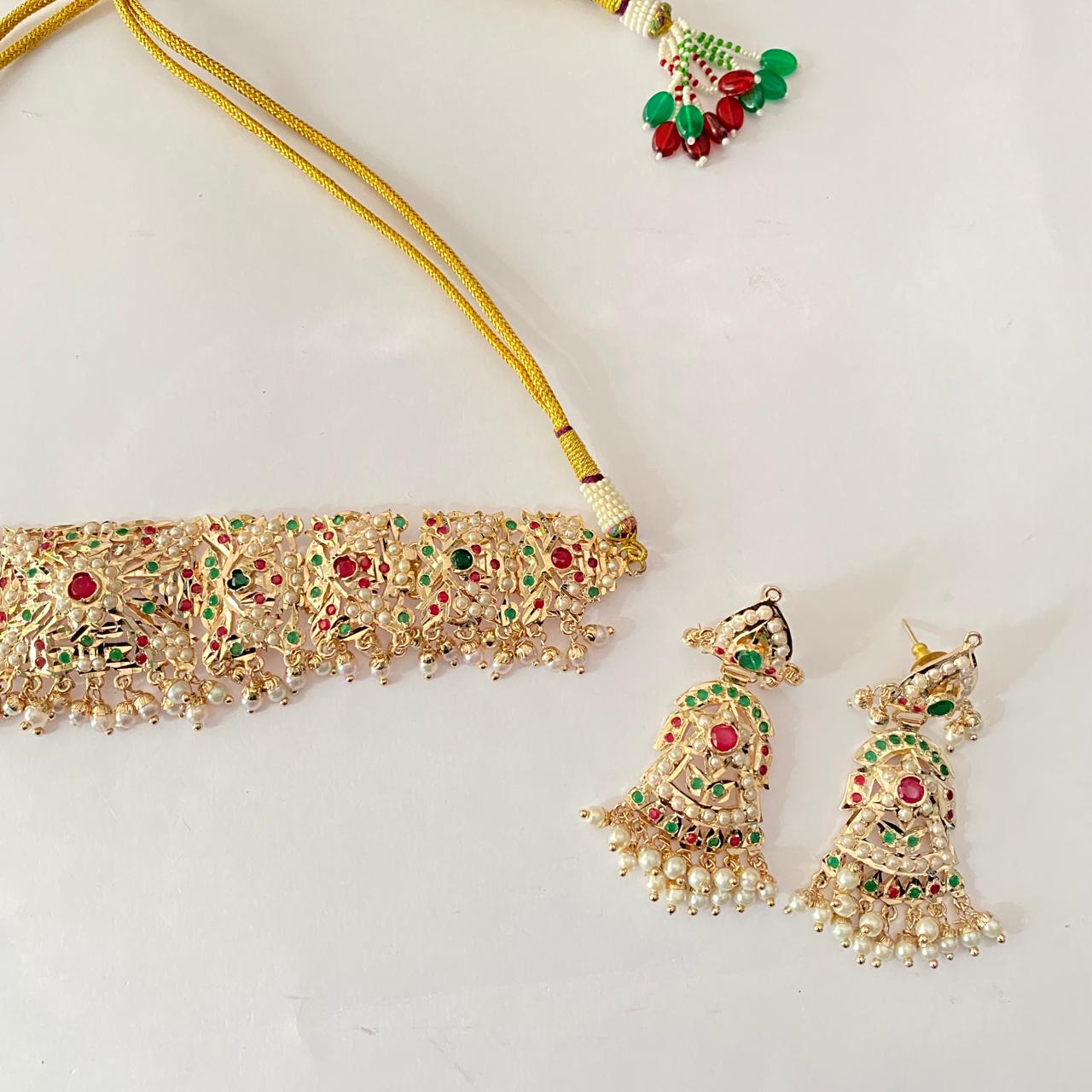 Gold Plated multi jadau choker set